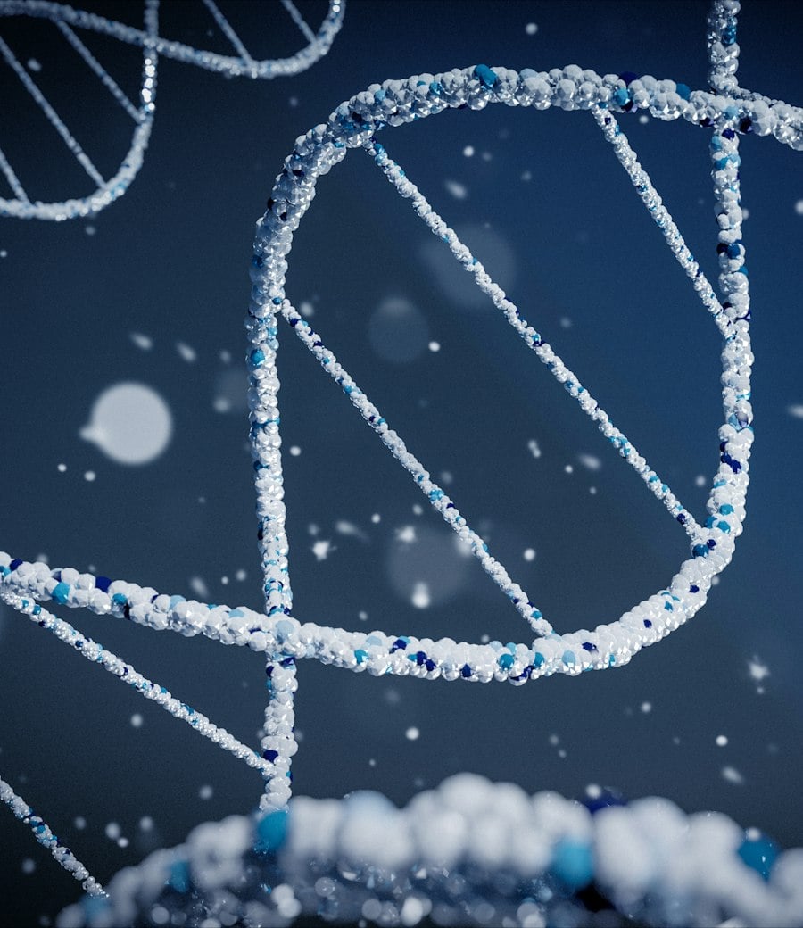 Illustration of a DNA double helix representing clinical research